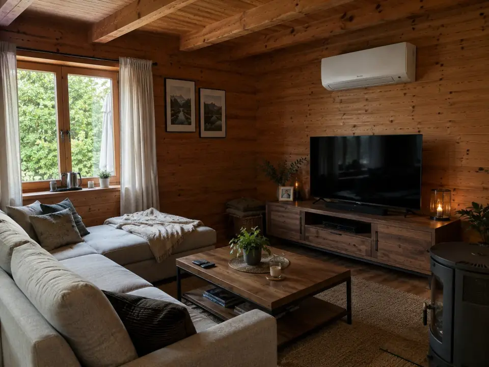 Split-Klimaanlage in einem Wohnraum eines Einfamilienhauses