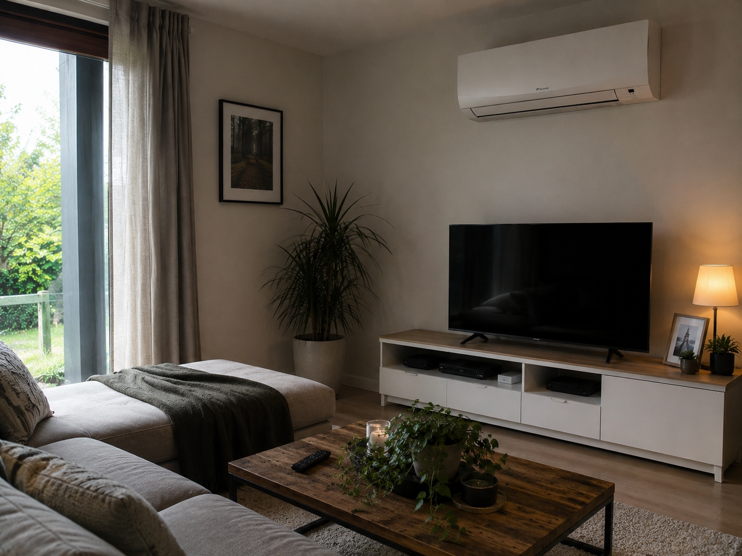Innengerät einer Split-Klimaanlage in einem klimatisierten Wohnraum eines Einfamilienhauses