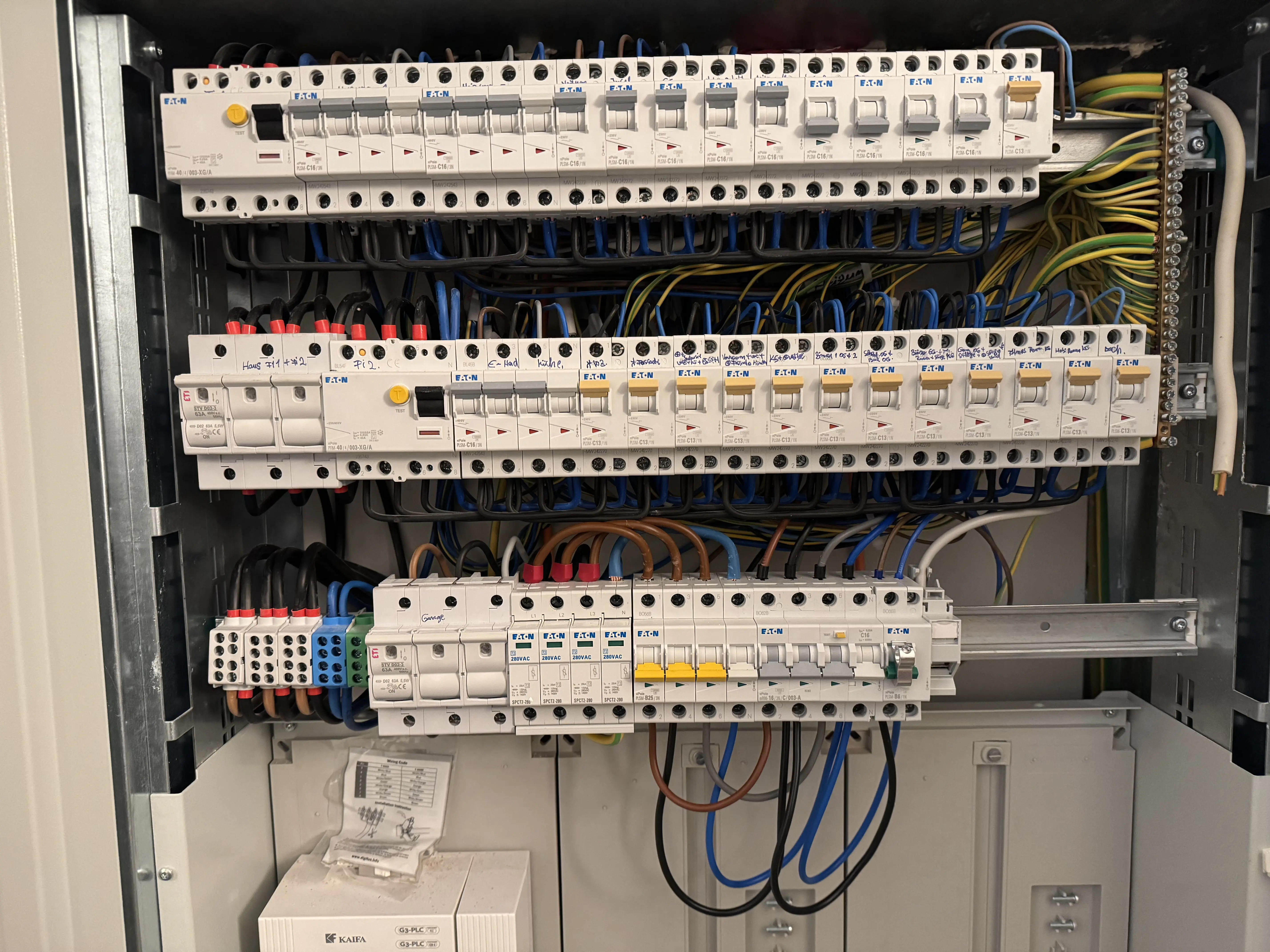 Voller bestehender Elektroverteiler ohne ausreichende Reserven für Photovoltaik, Wärmepumpe und Wallbox